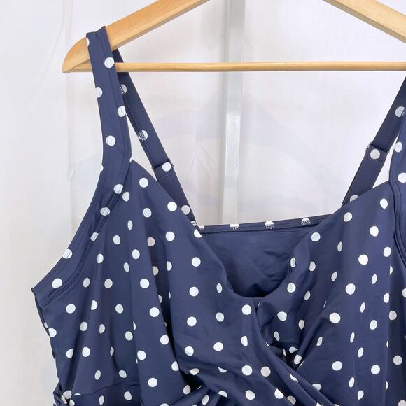 NWT LANDS' END 26W Tummy Control V-Neck Wrap Underwire Tankini Swimsuit Top Blue - Picture 5 of 9